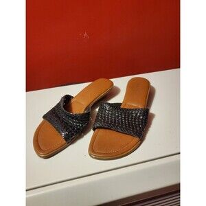 Karen Scott Biege Leather Woven Slide Sandals 6M